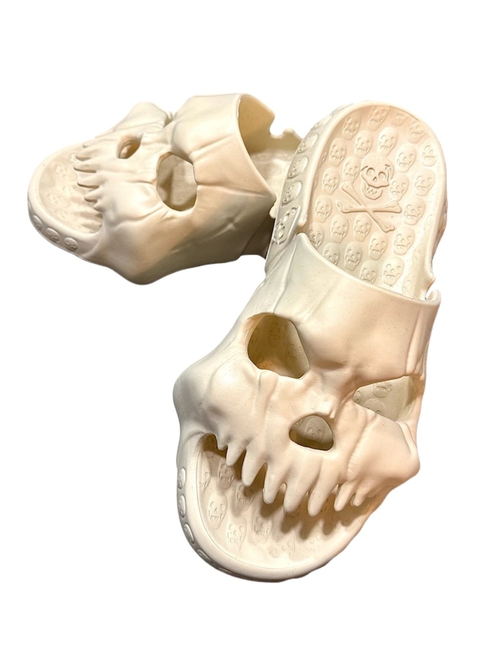 3D Skull Slide Sandals in Cream - Men's Gothic EVA Slip-Ons NWOT - Picture 2 of 13